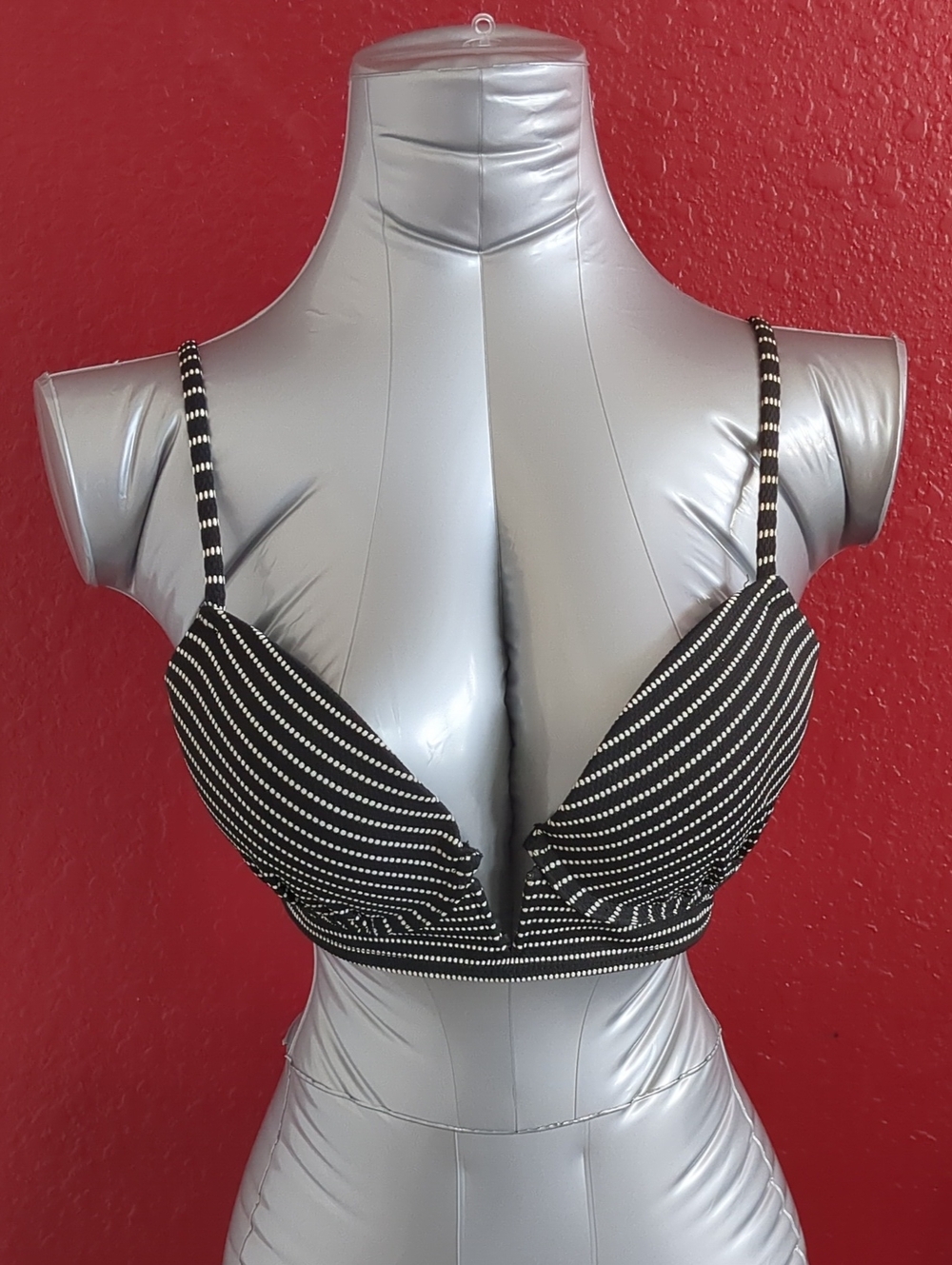 Xhilaration Black and White Striped Padded Plunge V Bra Size M Essential